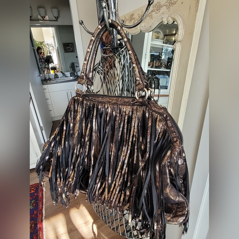 Christian Audigier Fringed bronzed  Women's Bag